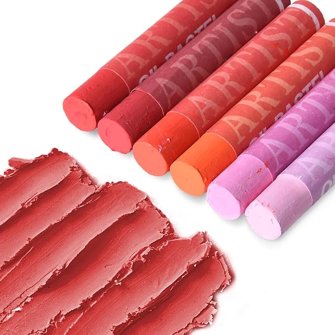 qianshan Soft Oil Pastels Set of 12 Colors,Non Toxic,Soft Texture Vibrant and Creamy Oil Crayons Pastels Art Supplies For Professional Artists Drawing.Blue&Red