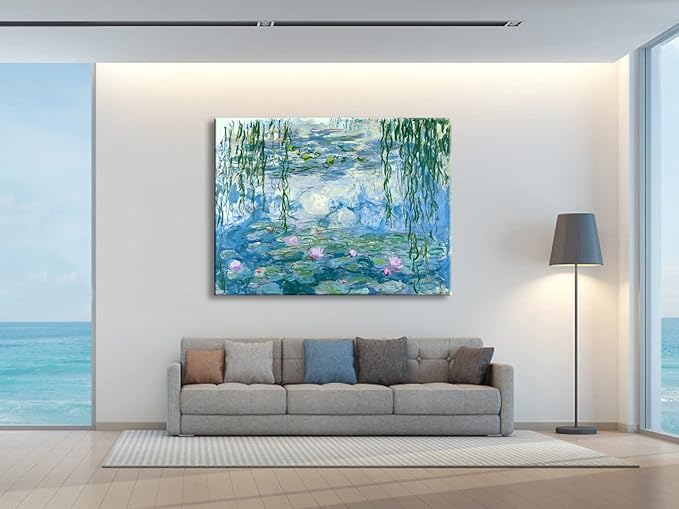 Wieco Art Water Lilies by Claude Monet Oil Paintings Flowers Reproduction Extra Large Modern Gallery Wrapped Giclee Canvas Prints Artwork Landscape Pictures on Canvas Wall Art for Home Decorations