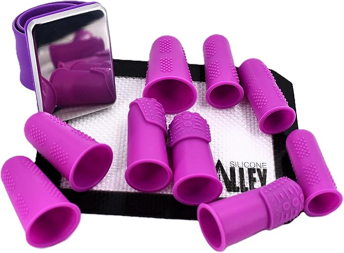 THIK-Grip Thimbles (3) + Standard Finger Protectors (6) | 9-Pack | Silicone Non-Stick Mat (1) | Needle Holder Wristband (1) - for Hot Glue | Sewing | Crafts | Felt - Women's Sizing