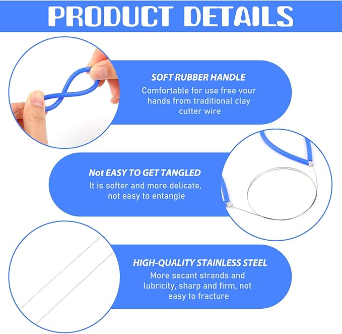 6 Pcs Clay Cutters Wire, Steel Cutter Wheel Wire Pottery Cut Off Tools for Clay Artists with Black and Blue Handle
