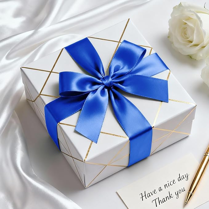 1-1/2" x 100 Yards Satin Ribbon - Wide Silk Royal Blue Ribbon with Spool - Ideal for Gift Wrapping, Floral Bouquets, Crafts, Wedding Party Decorations, Christmas and Sewing Projects