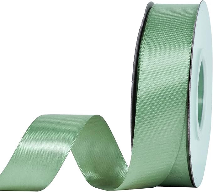 YAMA Sage Green Double Faced Satin Ribbon 1 Inch 25 Yards, Sage Green Ribbon for Crafts Bows Flower Bouquet Wedding Home Decor Gift Wrapping