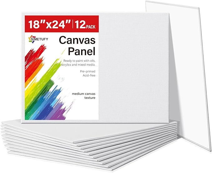 Simetufy 18x24inch 12Pcs Large Flat Canvas Boards Panels for Painting, Gesso Primed Acid-Free 100% Cotton Art Boards for Acrylics Oil Watercolor Tempera Paints