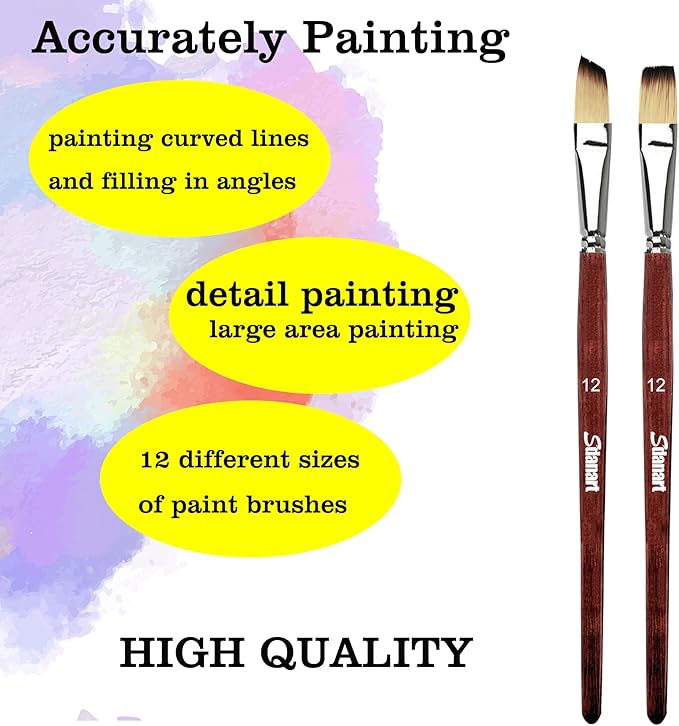 Watercolor Brushes Professional 12 PCS ， 6 Flat Painting Brush and 6 Angled Paintbrush for Watercolors,Acrylics,Oil,Gouache,Ink,Different Size Paintbrushes Perfect for Artists and Beginners
