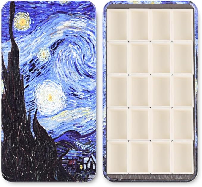 Portable Watercolor Paint Palette with Tins, Lightweight Empty Full Pans with Magnetic Squares, Metal Paint Tray Palettes for Travel, Acrylics Painting and Art, 20Full Pans,Star Sky