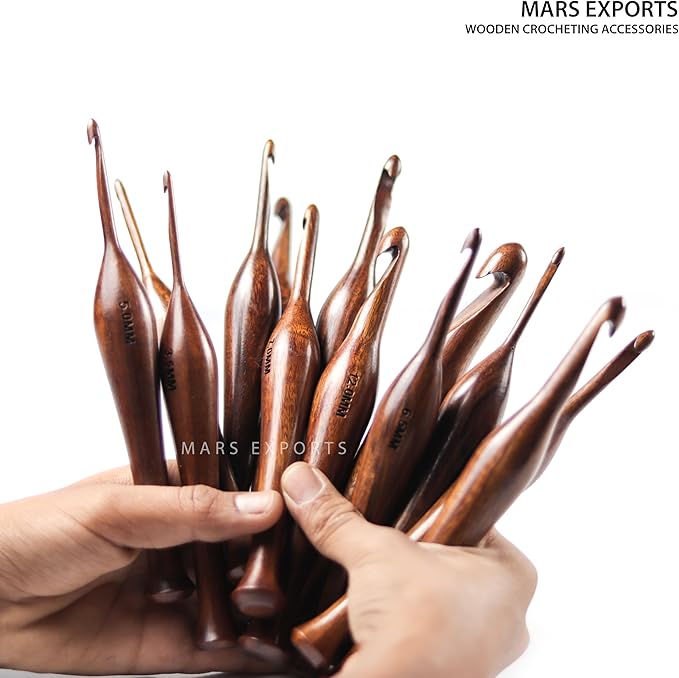 13 Pieces Premium Wooden Crochet Hooks, Crochets Hooks Set for Knitting and Crocheting - Rosewood Knitting Needles (1)