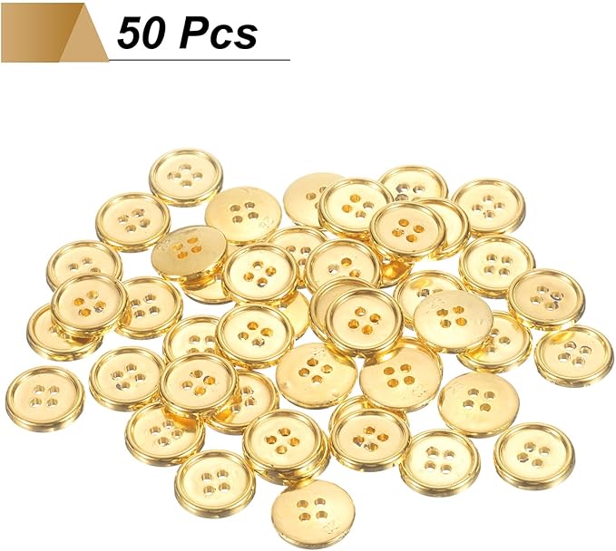 HARFINGTON 50pcs 28L Plastic Sewing Buttons 18mm 11/16" 4-Hole Round Replacement Craft Button for Coats Sewing Clothing and DIY, Gold