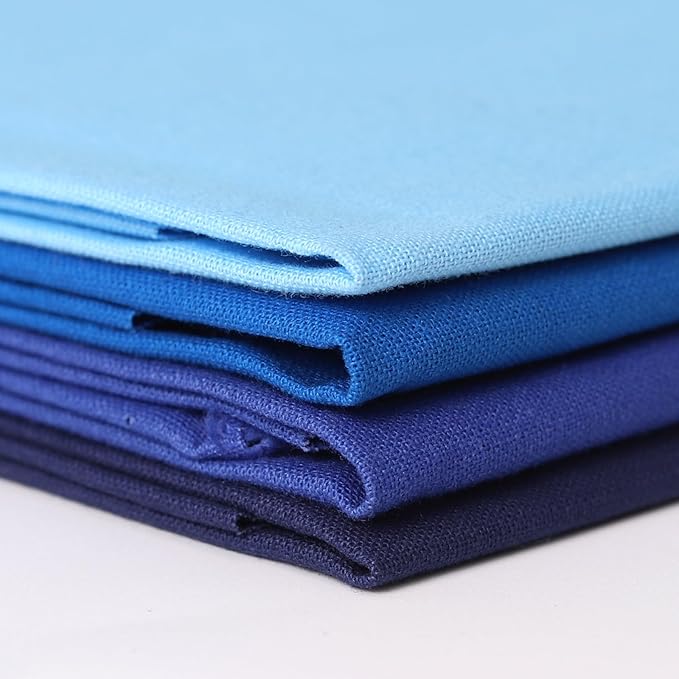 18 * 21inch Cotton Fabric Premium, Solid Precut Fabric Pure Quilting Fat Quarter Bundles Patchwork for Sewing DIY Craft (Blue, 4PCS)
