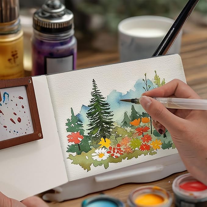 Remowith Leather Cover Watercolor Sketchbook, 9"x5.5" Journal, 300gsm Cold Press Cotton Paper (24 Sheets/48 Pages), Perfect Watercolor Journal for Markers, Pastels, Turquoise