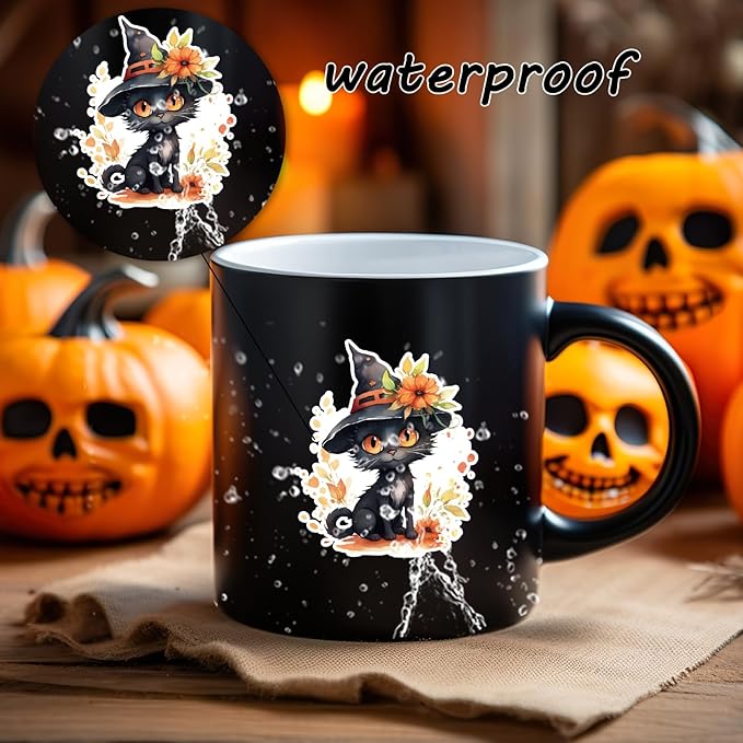 100 Pcs Black Cat and Witch Stickers, Horrible Pumpkin Stickers for Scrapbook, Junk Journal, Collages, Halloween Party Favors, Waterproof Vinyl Sticker for Laptop, Window, Water Bottles