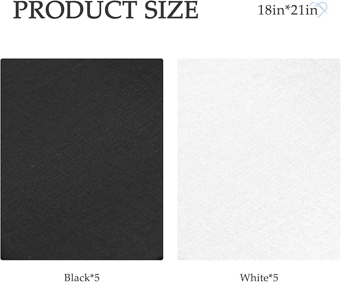 10 Pieces 18 x 21 Inches Cotton Fabric Precut Quilting Fabric Bundles Solid Colors Layer Cakes Quilt Material for DIY Craft Sewing Embroidery (Black+White)