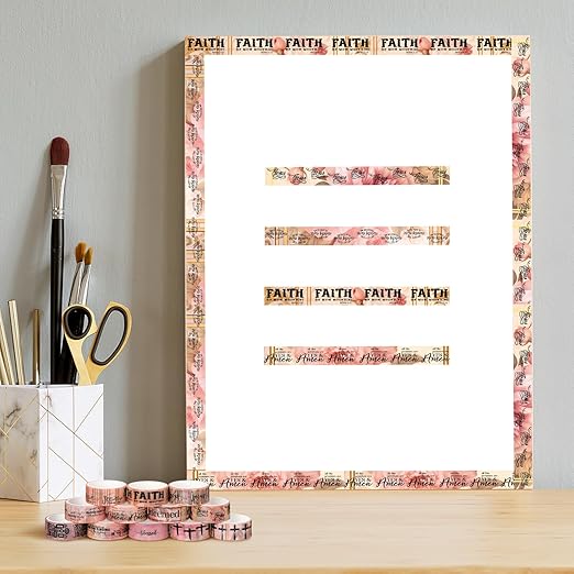 Janlaugh 24 Rolls Christian Washi Tape Gifts Bulk Religious Inspirational Scripture Supplies Pink Bible Verse Washi Tape for Bible Journaling Study Crafting New Year DIY Gifts