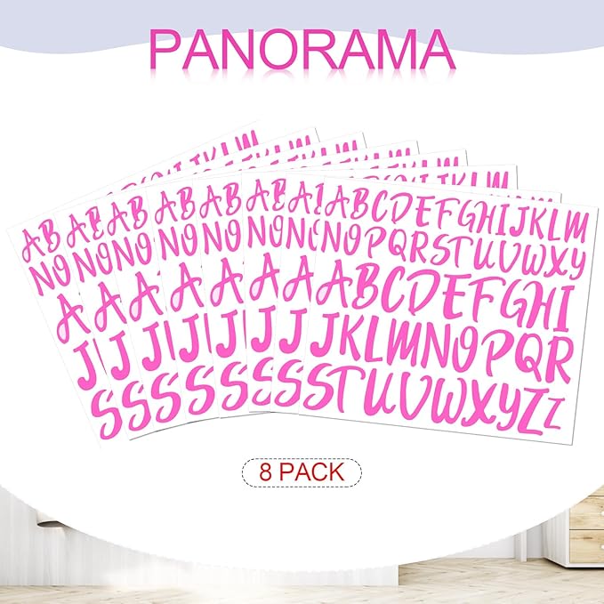 TaoBary 416 Pcs Christmas Letter Stickers 8 Sheets Alphabet Stickers 2 Size Vinyl Cursive Self-adhesive Letter Personalized Decor for Scrapbooking Water Bottle Christmas Craft(1", 1.5'',Pink)