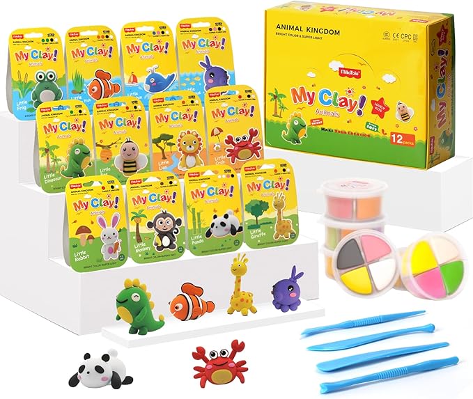 Air Dry Clay Kit, Modeling Magic Clay for Kids,12 Animals DIY Sculpting Set, Ultra Light & Soft, Safe Art Crafts Set for School Projects, Home Crafts,Party Activities, Gifts for Boys & Girls