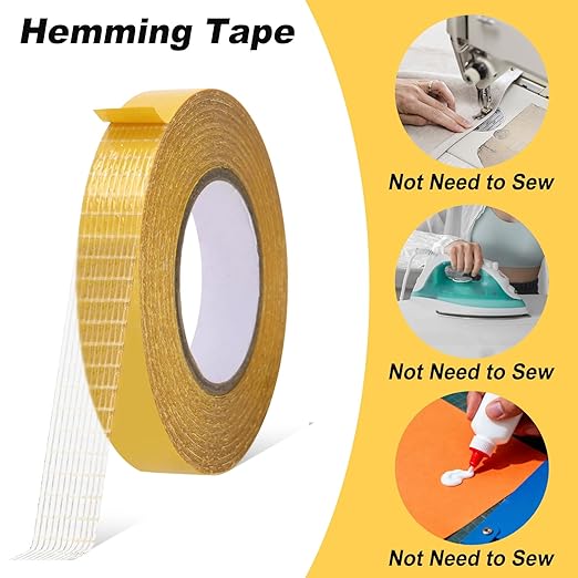 4 Pack， 0.5 in x 33FT/10m，Double Sided Fabric Tape Heavy Duty for Hem，Fashion Dress, Cloth， Curtains，High Adhesive Sticky but Removable and Residue Free, No Sewing or Ironing Need，Multipurpose,