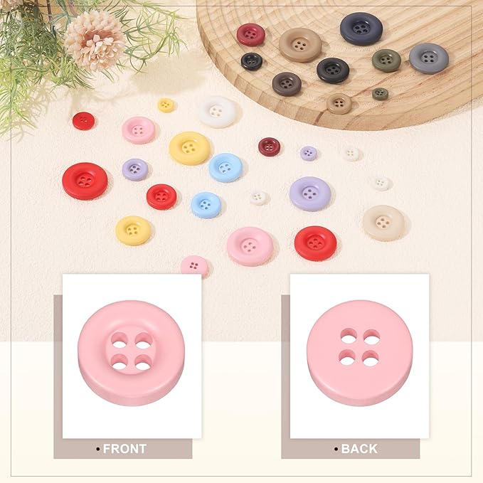 HARFINGTON 50pcs Sewing Button 11mm (15/32 Inch) 4 Holes Resin Thickened Round Crafting Replacement Buttons for Clothing DIY Crafts Decoration, Pink