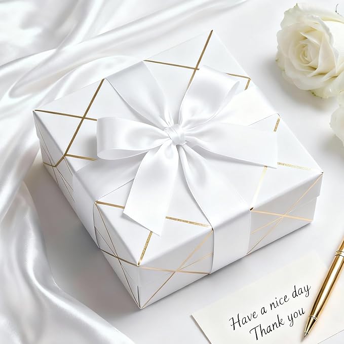 1-1/2" x 25 Yards Satin Ribbon, White Silk Ribbon Ideal for Gift Wrapping, Floral Bouquets, Crafts, Wedding Party Decorations, Christmas and Sewing Projects
