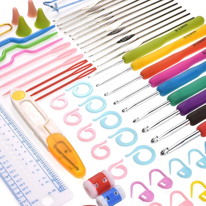 KOKNIT Crochet Hooks Set with Storage Case, Soft Grip Ergonomic Crochet Needles, Smooth Coloured Aluminum Yarn Crochet Hooks Crochet Kit with Crochet Tools Supplies and Accessories