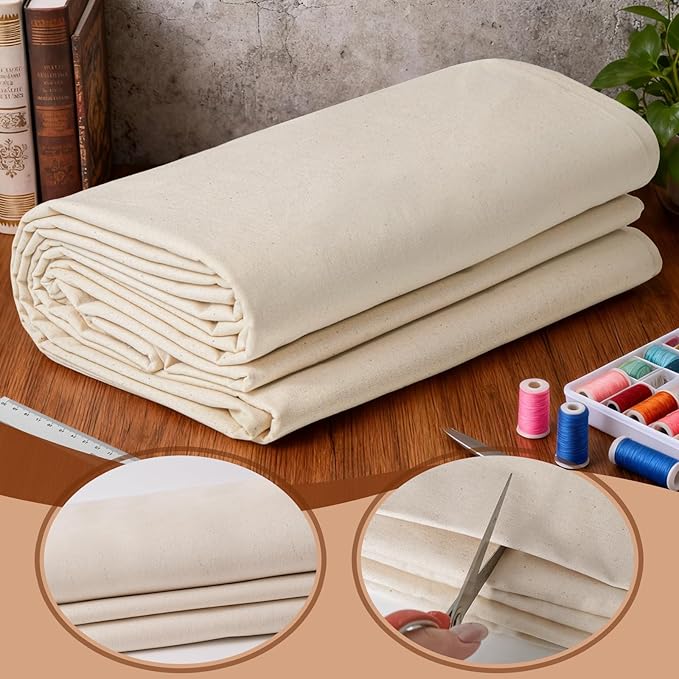 57 Inch 100% Cotton Muslin Fabric, 1Yard Natural Unbleached Muslin Linen Fabric by The Yard Suitable for Sewing Embroidery, Garments, Crafts