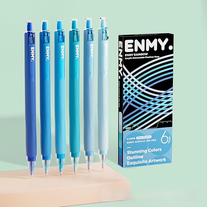 ENMY Acrylic Fineliner Pen, 6Pcs Aesthetic Colors 0.6mm Fine Point Retractable Markers, Colorful Drawing Pen for Journaling, Outlining, Sketch, Note-Taking, Smooth Art Pens for Adults & Kids