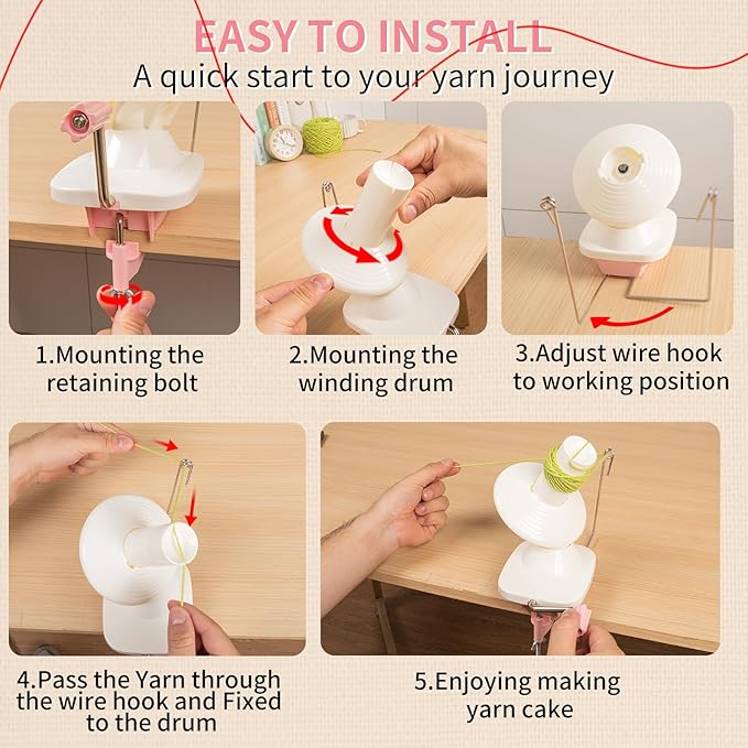 Yarn Winder, Efficient Yarn Winder for Crocheting Make 3.5oz Yarn Cakes, Easy to Use and Install Yarn Ball Winder with Lower Noise, The Helper for Knitting Lover for Yarns Below Size 5