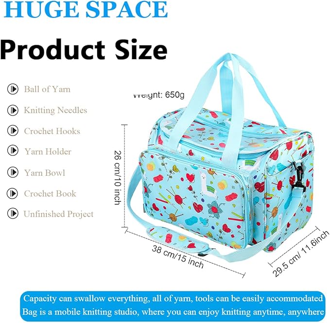 Weabetfu Large Crochet Bag Knitting Bags and Totes Organizer Huge Yarn Bag Storage for Crocheting Knitter,Crochet Hooks,Knitting Needles Kit,Supplies,Yarn - Ideal Crochet & Knitting Gift(Green)