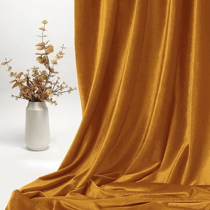 KKJIAF Gold Stretch Velvet Fabric 60 Inch Wide, 2 Yard Soft Stretchy Fabric for Sewing Clothes, Apparel, Costume, Crafts - 90% Polyester 10% Spandex