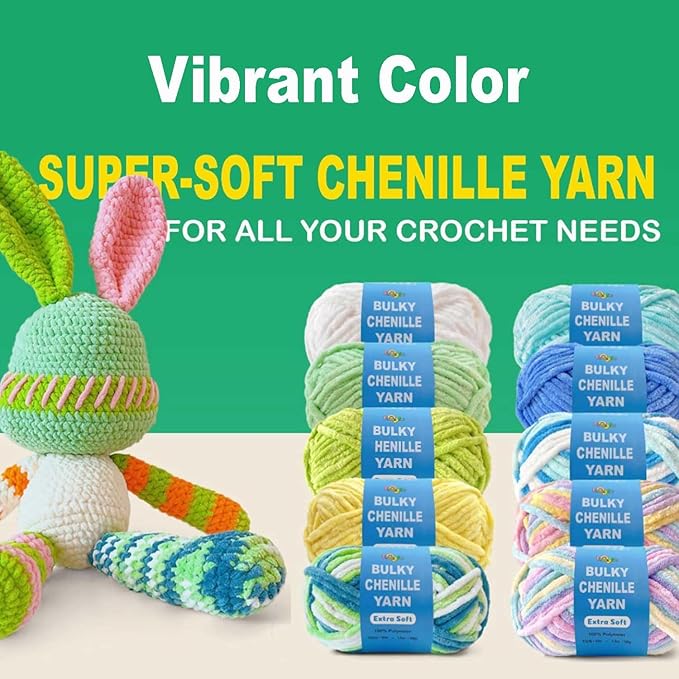 Soft Velvet Yarn Chenille Yarn for Crocheting and Knitting – Bulky (93 Yards/100g) - Polyester - Yarn for Blanket Amigurumi Weaving Crafts (Blue Sky Mix, 2 Pack)