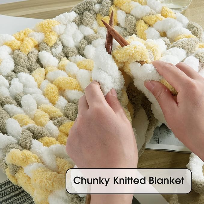 HOMBYS 8 Pack Giant Chunky Yarn for Crocheting,Super Bulky Large Soft Fluffy Yarn,Tie Dye Plush Fuzzy Yarn,Mixed Color Thick Chenille Yarn for Hand Knitting/Arm Knitting (White,Yellow,Brown)