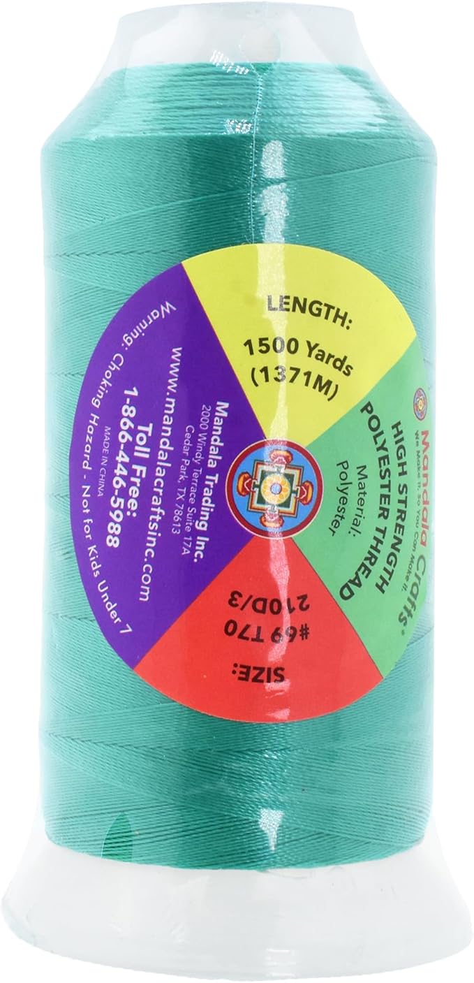 Mandala Crafts Aquamarine Heavy Duty Thread - 1500 Yds Tex 70 Bonded Polyester Threads for Sewing Drapery, Jeans, Leather, Hair, Outdoor Marine Upholstery