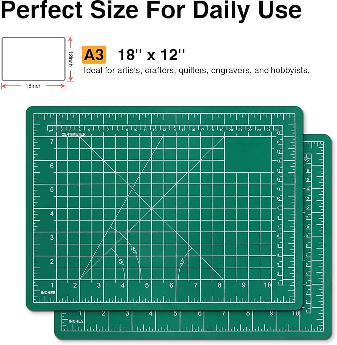 DIYSELF Cutting Mat 12in×18in, Cutting Mats for Crafts, Self Healing Cutting Mat A3, Fabric Cutting Mats Double Side for Sewing, Quilting, Craft Mat for Desktop
