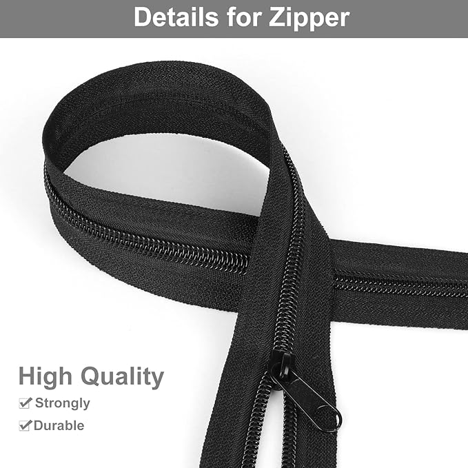 MiniRed 5Yards Bulk Zippers, (#5) Black Nylon Coil Zipper by The Yards for DIY Sewing Craft Bags with Replacement 20PCS Sliders (#5 Black)