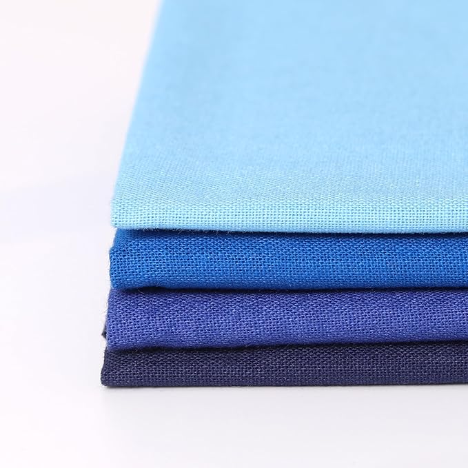18 * 21inch Cotton Fabric Premium, Solid Precut Fabric Pure Quilting Fat Quarter Bundles Patchwork for Sewing DIY Craft (Blue, 4PCS)