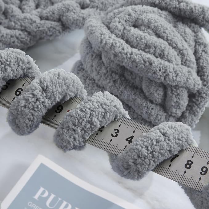 HOMBYS 8 Pack Assorted Chunky Yarn for Crocheting,Super Bulky Large Soft Fluffy Yarn,Plush Fuzzy Yarn,Thick Chenille Yarn for Hand Knitting/Arm Knitting,4 White & 4 Light Grey(27yds,8 oz Each Skein)