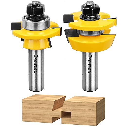 Exqutoo 1/2-Inch Shank 2 Set Bevel Shaker Rail and Stile Router Bits, Rail and Stile Router Bit Set for Cabinet Door Rail, Stile and More (3/8-Inch Cutting Depth, 7/8-Inch High)