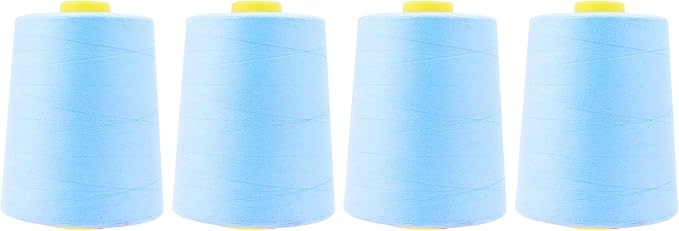 Mandala Crafts 4 Pack of Serger Threads Cones Spools - 20S/2 24000 Yards Polyester Ice Blue Threads for Sergers Machine and Overlock Quilting Sewing Machine