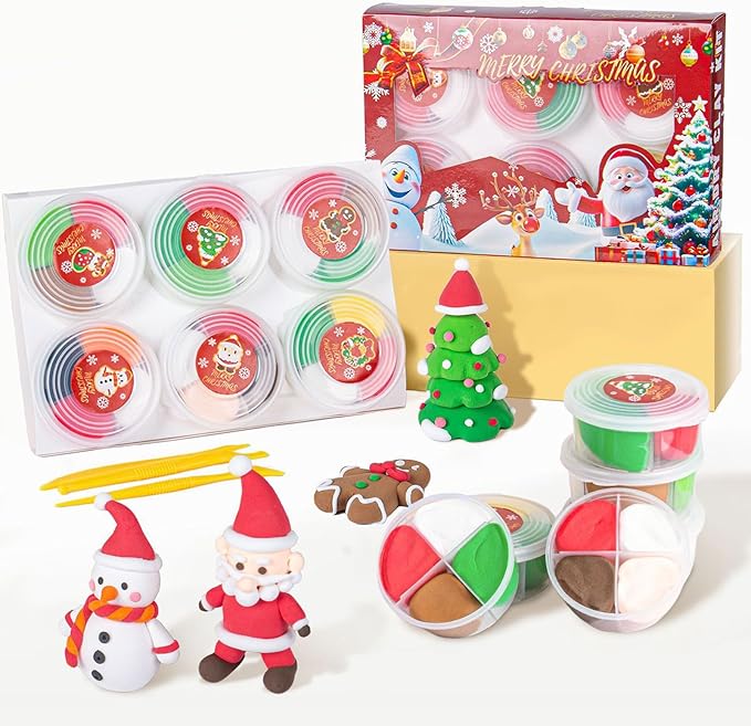 Christmas Air Dry Clay Kit, Christmas DIY Crafts Kit,Modeling Magic Soft Clay DIY Art Sculpting Supplies，Xmas Snowman Holiday Party Favors Birthday Gifts for Kids