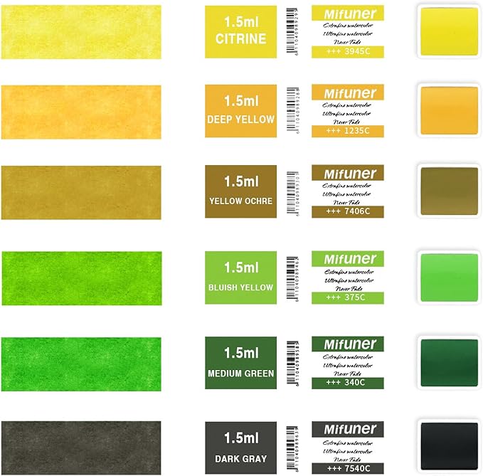 Mini Portable 6-Color Solid Watercolor Paint Set for Adults & Artists, High Tinting Strength Travel Art Kit for Beginners and Professionals, Half Pans (Each Capacity Approx 1.5ml).Yellow Green