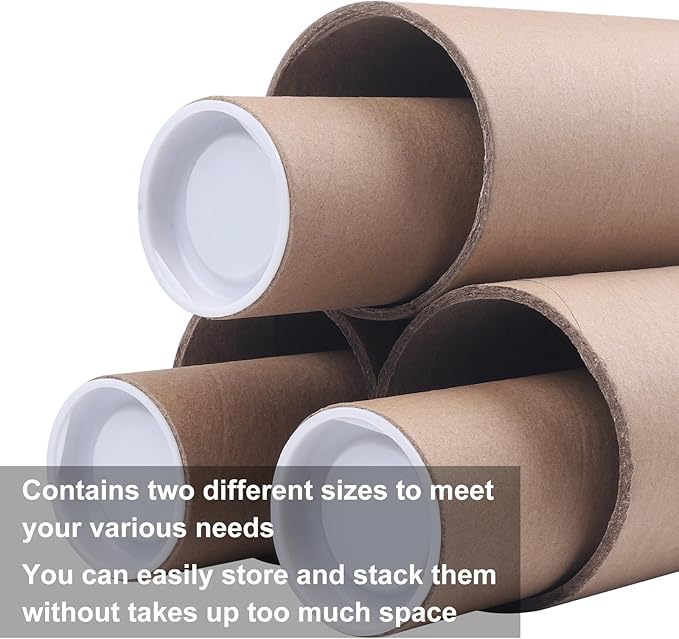 Mailing Tubes with Caps, 3 Pack 3x36-Inch & 3 Pack 2x30-Inch Kraft Paper Poster Tube for Shipping, Packing, Bulk Round Packaging, Cardboard Mailers, Art Prints, Maps, Blueprint
