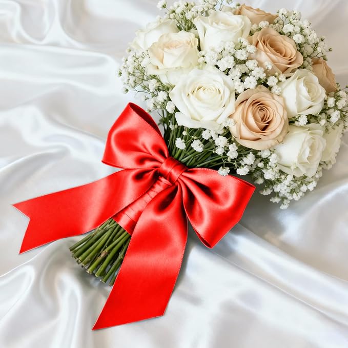 1-1/2" x 25 Yards Satin Ribbon, Red Silk Ribbon Ideal for Gift Wrapping, Floral Bouquets, Crafts, Wedding Party Decorations, Christmas and Sewing Projects