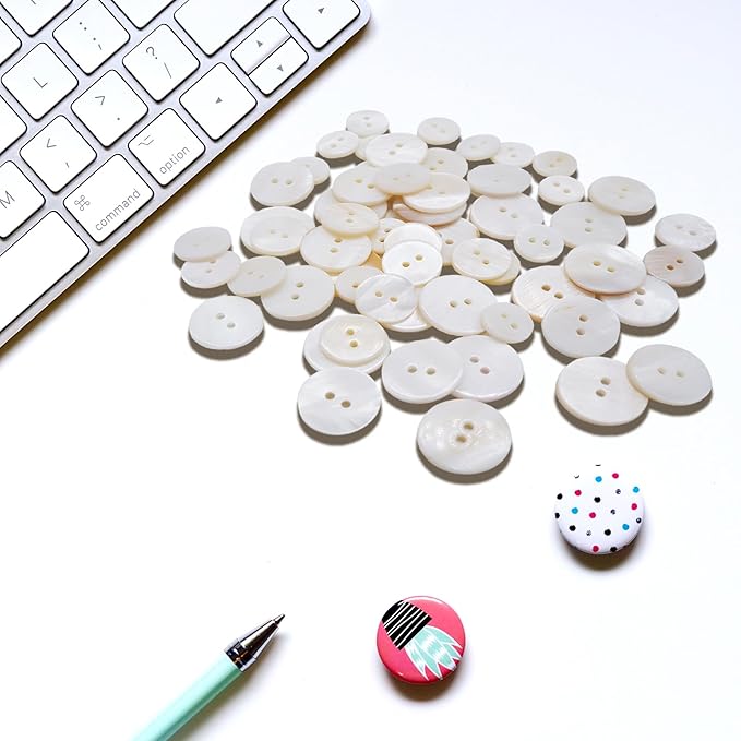 60PCS White Genuine Mother of Pearl Buttons Set, Natural Shell Buttons for DIY Sewing Crafts, Clothes, Blazer, Shirts, Suits (12.5mm/15mm/18mm/20mm, 2 Holes)