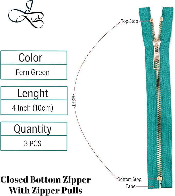 #5 Gold Metal Zipper - 50+ Colors - 3 PCS - (4-14 inches) Sizes - Luxury Lightweight Handcraft Metal Zippers with pulls for Purses Bags Pockets Shoes Sewing & Crafts DIY ZP02344