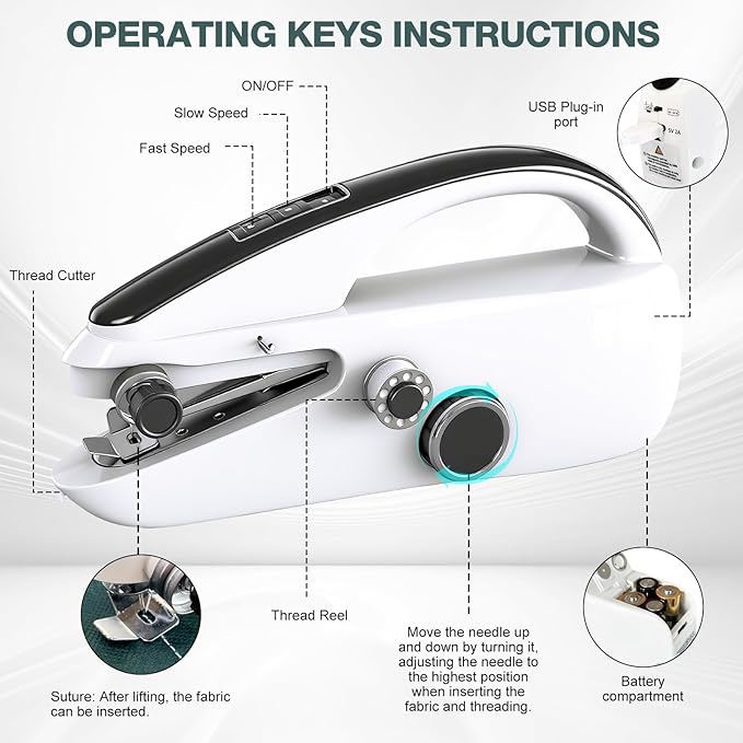 Handheld Sewing Machine - Portable Mini Sewing Machine with Accessories Kit for Beginners DIY (black)