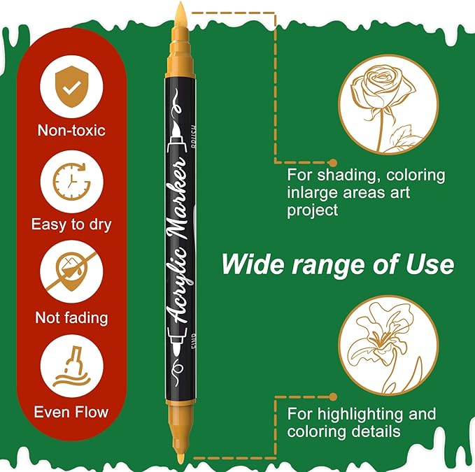 100 Colors Acrylic Paint Markers Waterproof Dual Tip Acrylic Paint Pens with Brush & Fine Tip Professional Marker Set Scrapbook Markers for Paper Rock Wood Fabric Glass Ceramic and DIY Crafts