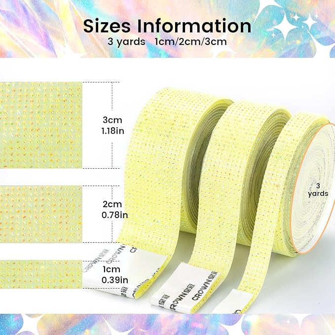 Novani Self Adhesive Rhinestone Ribbon, 0.78 Inch Wide 3 Yards 1 Roll, Lemon Yellow Diamond Bling Strips for DIY Crafts, Glitter Resin Rhinestones Tape for Crafting, Car Decoration
