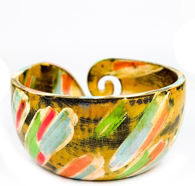 Nagina International Exquisite Premium Yarn Ball Storage Bowls | Hand Painted Lovely Decor Yet Functional Yarn Dispenser (Medium ( 7 x 3 x 7 Inches ), Tri-Yellow)