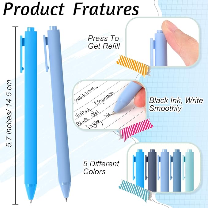 Crtiin 100 Pcs Gel Ink Pens Bulk, Black Ink 0.5mm Fine Point Retractable Pen Smooth Writing Office Supplies for Teacher Server Nurse Christmas Charity Donation Valentine (Blue Series)