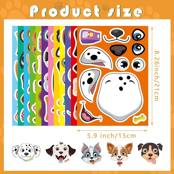 24 Sheets Dogs Make a Face Stickers, Make Your Own Dog Stickers for Kids, Animal Sticker for Birthday Gift Party Favors Supplies Teacher Art Craft, Games School Activity Reward