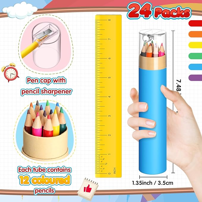 24 Pack Christmas Colored Pencils Gifts Bulk with Sharpener, 12 Color Travel Portable Presharpened Pencil Pack, Colored Pencils Set for Adults Christmas Charity Arts Supplies Painting