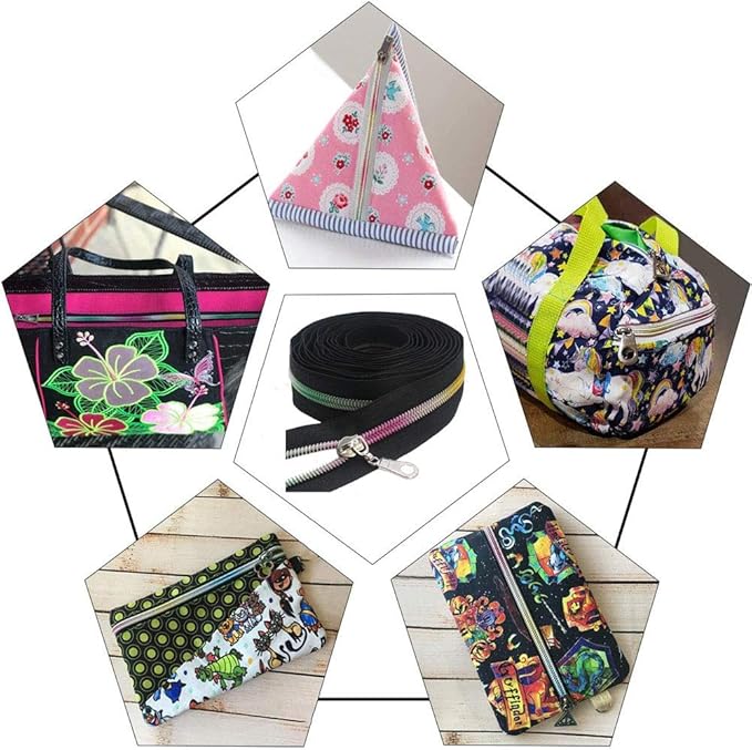 MebuZip #5 Colorful Metallic Nylon Coil Zippers by The Yard Bulk Coil Zipper Roll 10 Yards with 25pcs Pulls for DIY Sewing Craft Bags (Black)